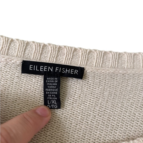 Eileen Fisher Cashmere Blend Oversized Two Tone Cream Gray Sweater Size Large/XL - Picture 2 of 9